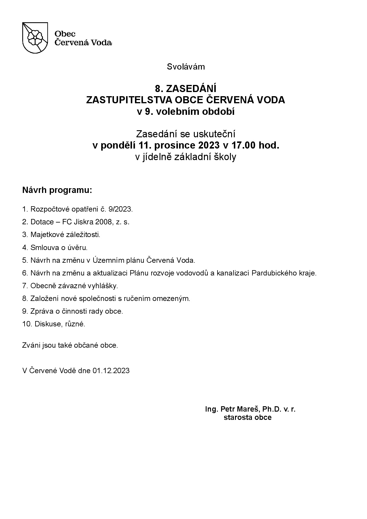 Zasedání zastupitelstva obce