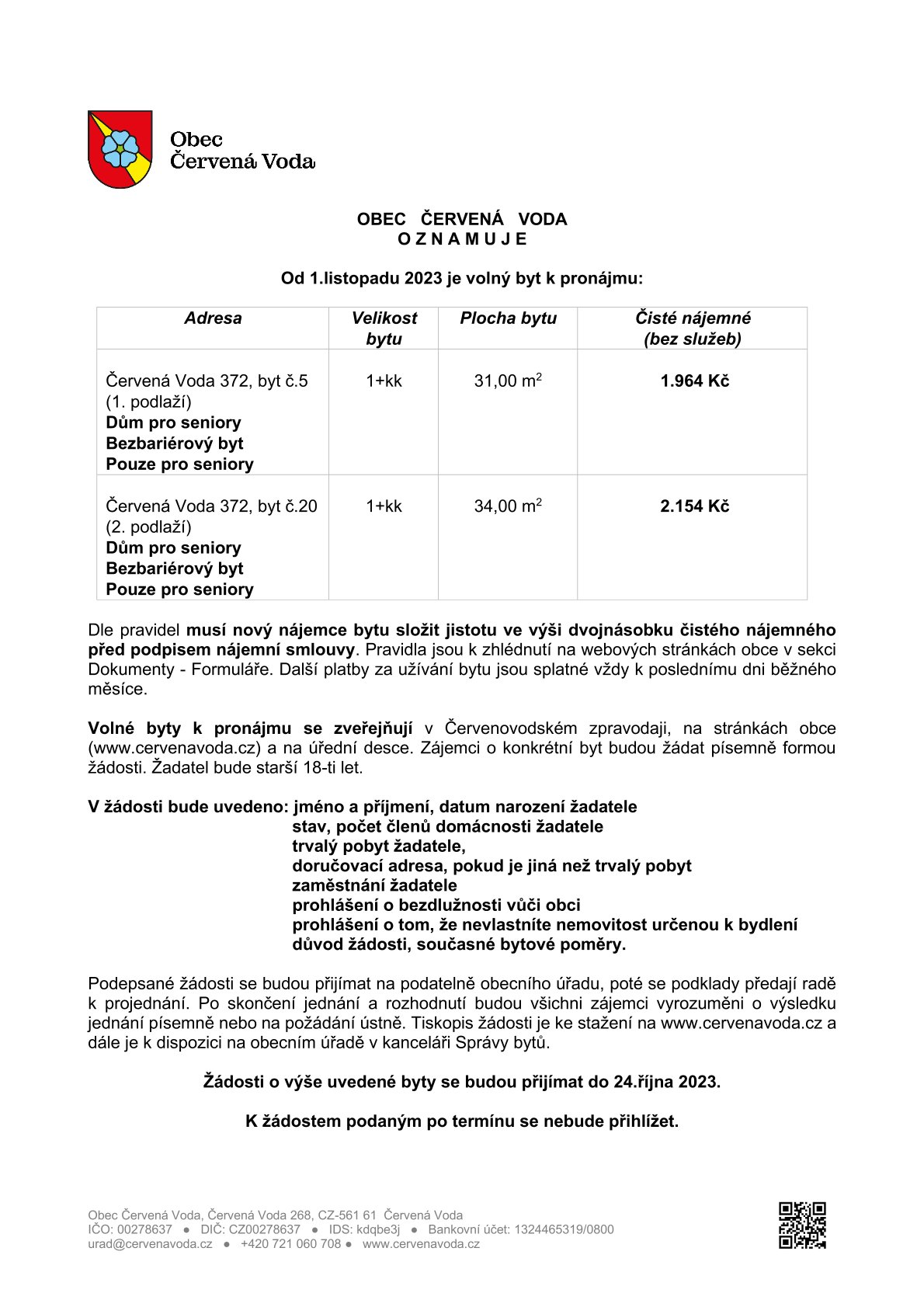 Nabídka volných bytů