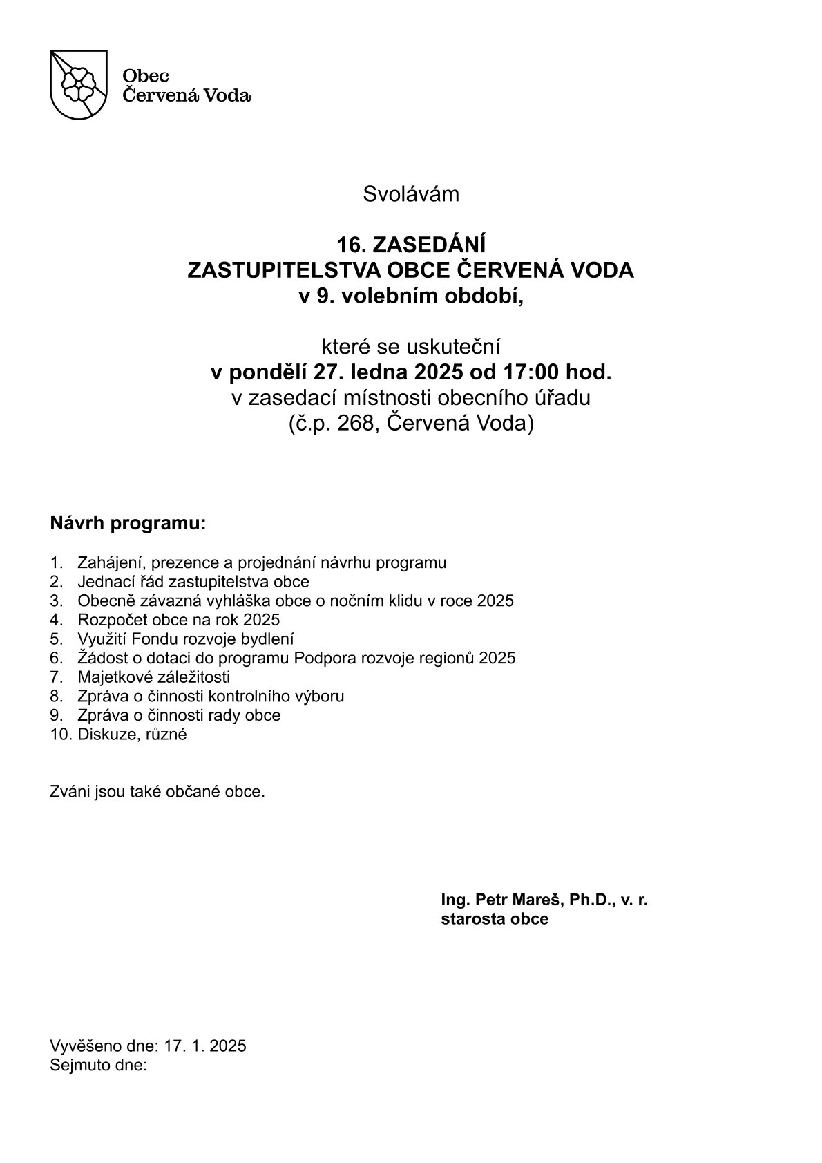 zasedání zastupitelstva