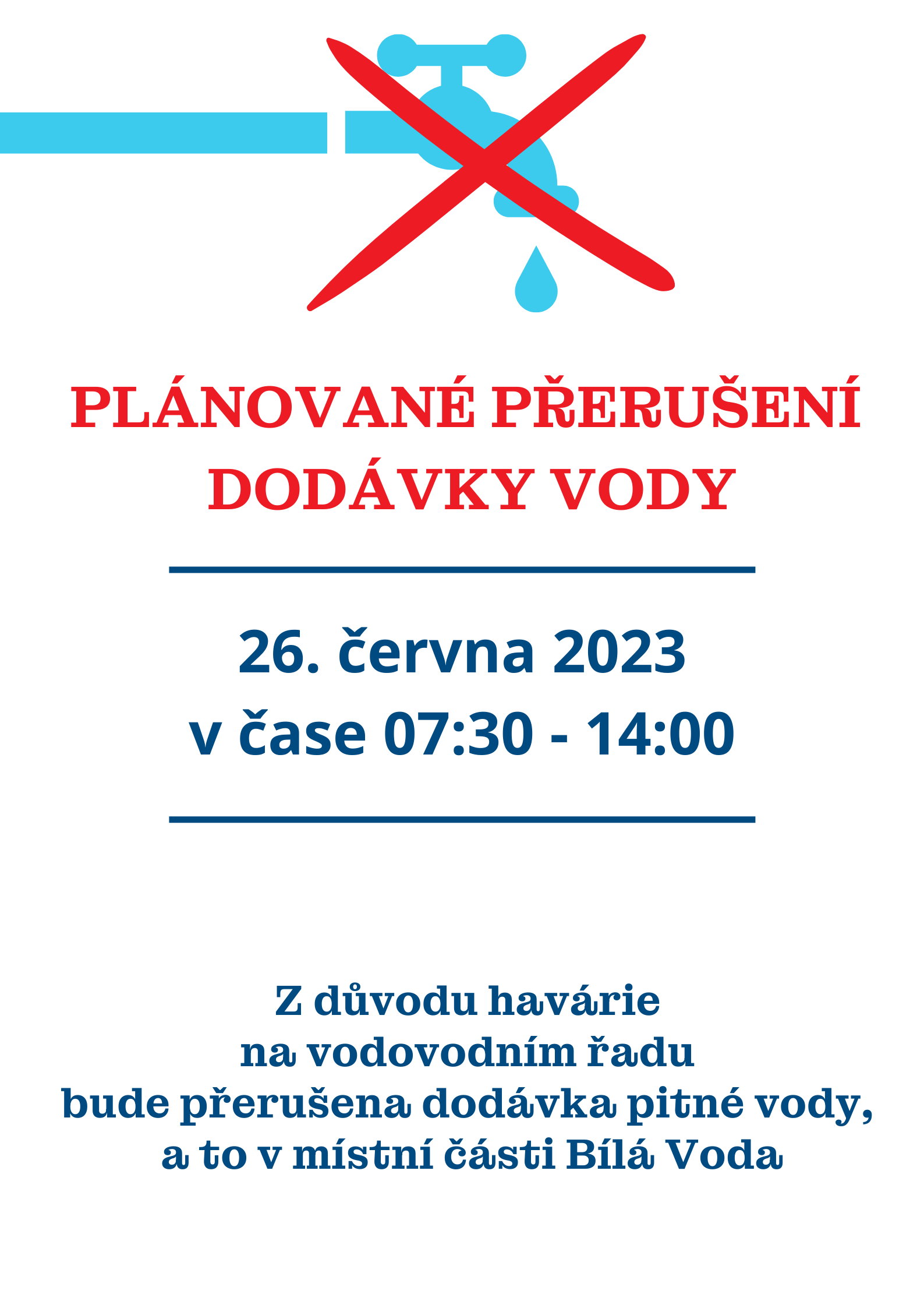 Plánované přerušení dodávky vody