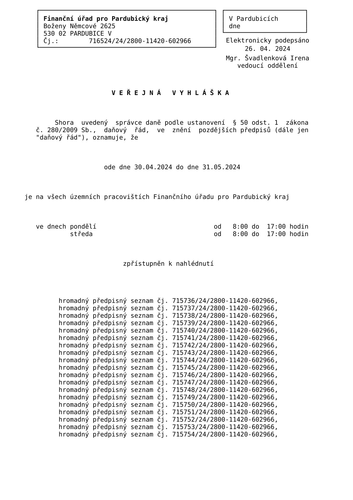 Veřejná vyhláška