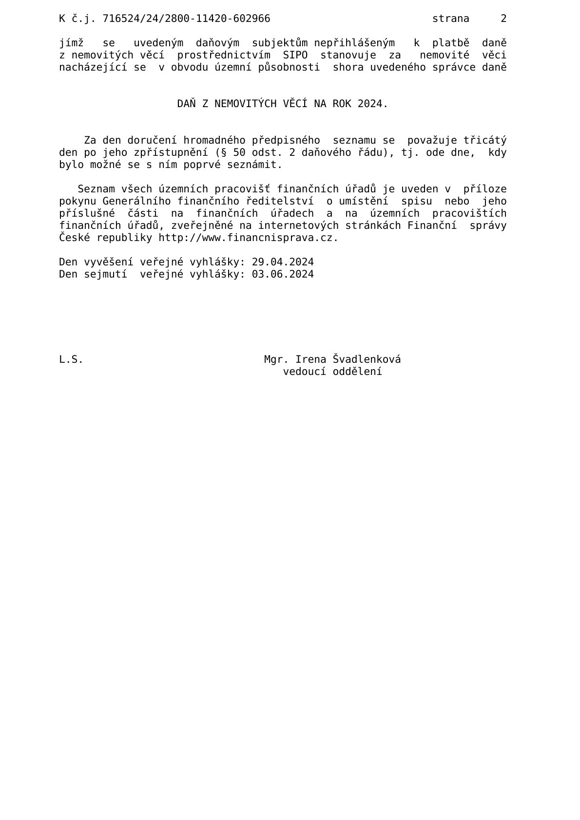 Veřejná vyhláška