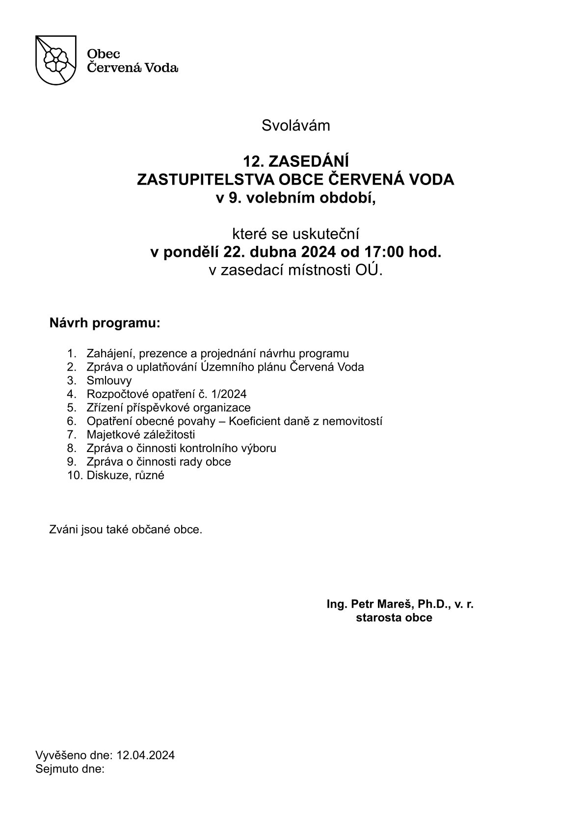 Zasedání zastupitelstva obce